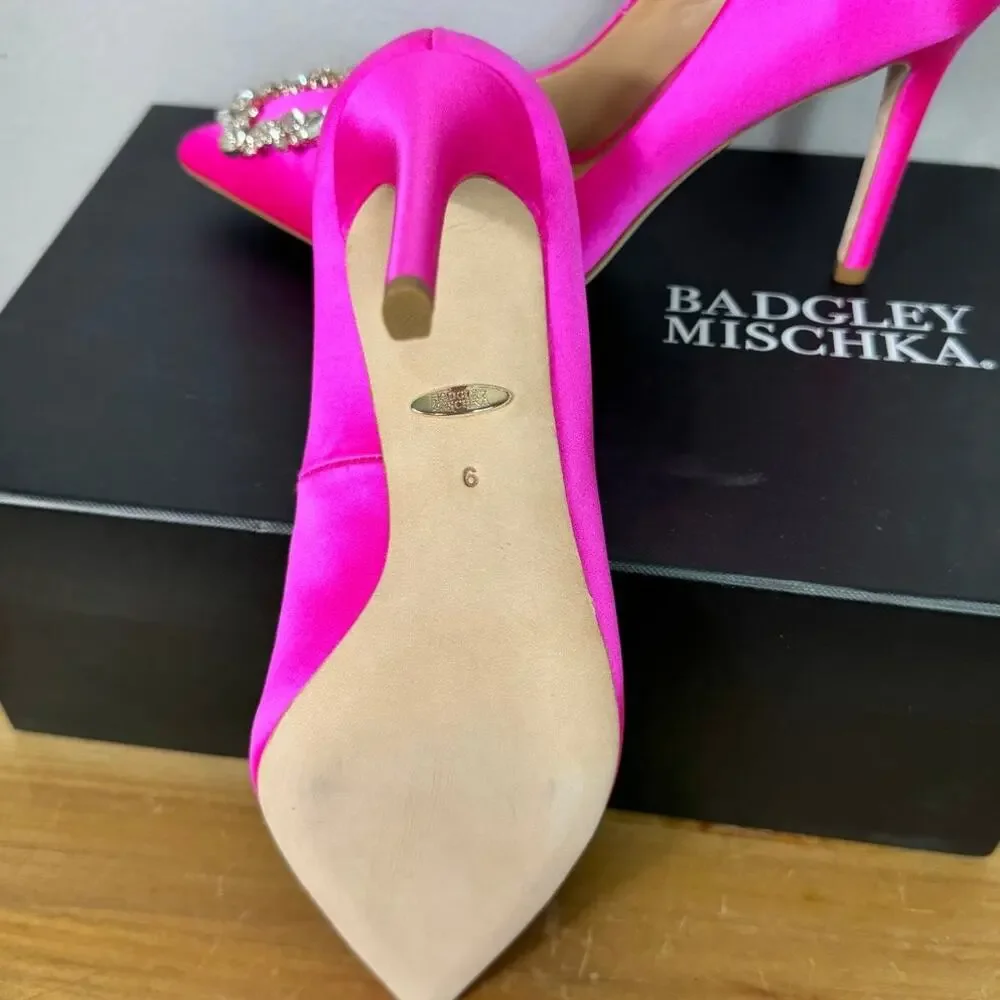 New Badgley Mischka Cher Pump in Hot Pink Satin Women's Size 6